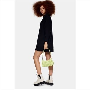 Topshop Black Oversized Long Sleeve Mini Knitted Sweater Dress Size 4-6 NWOT